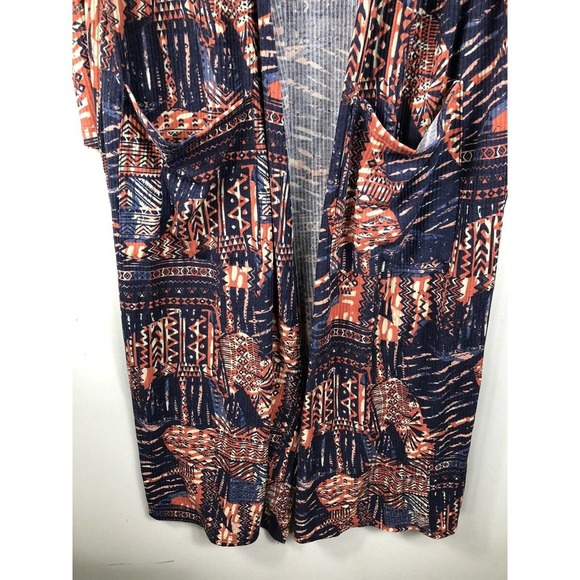 Lularoe Sarah XL Duster Blue Peach Orange Aztec Tribal Ribbed Knit Cardigan - Picture 2 of 8